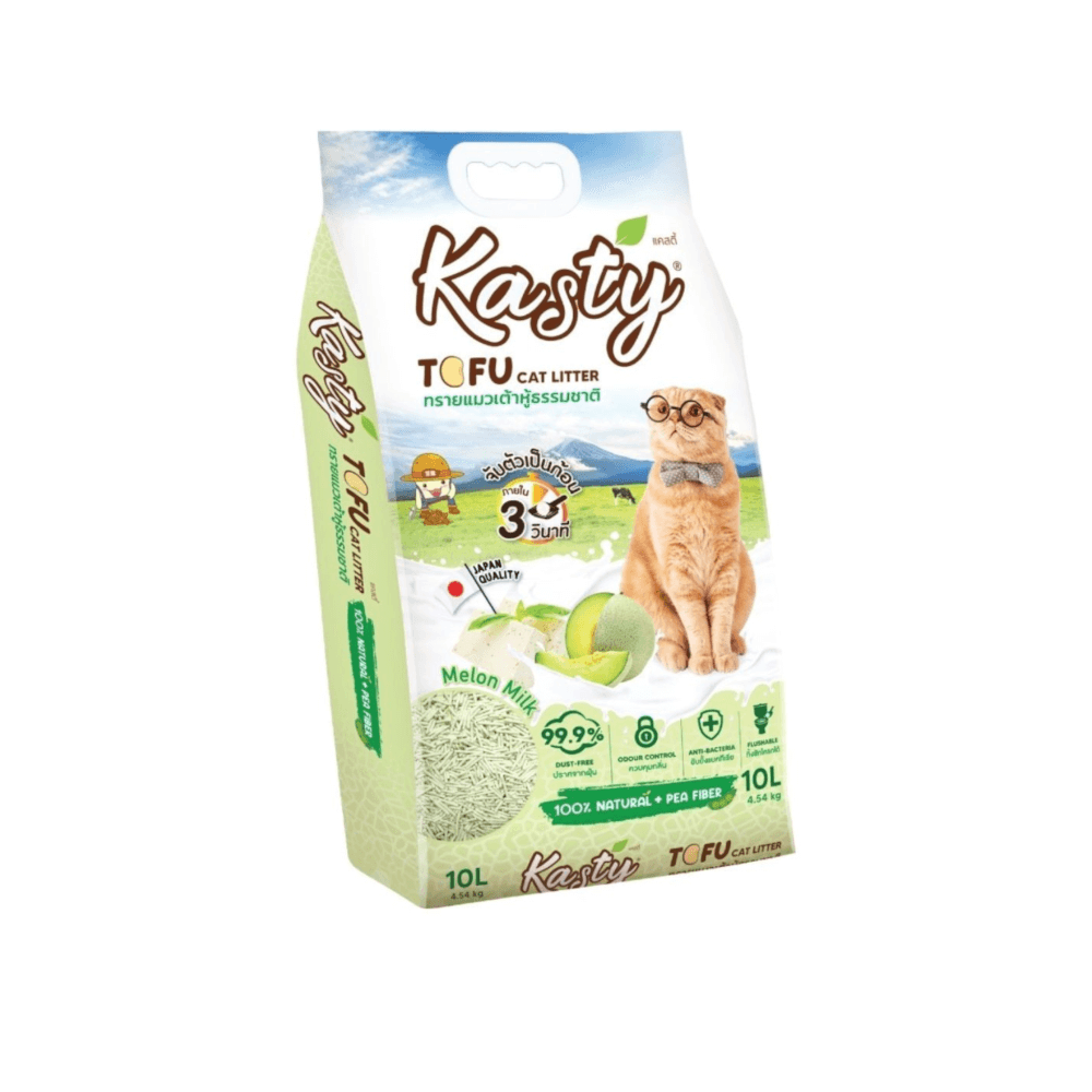ทรายแมวเต้าหู้ kasty กลิ่นนมเมล่อน ขนาด 10 ลิตร_0